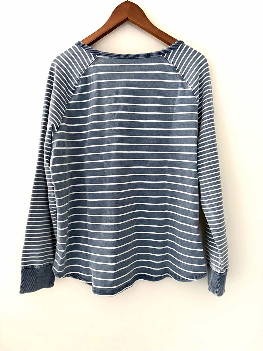 Striped Nautical Henley Sweatshirt Cotton Blue White Women’s Large - Picture 6 of 14